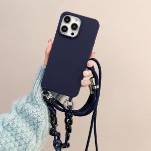 Kal-Chaîne De Téléphone Portable Pour Iphone 12 Pro/12 - Avec Cordon De Protection Transparent - Résistant Aux Chocs - Cordon Avec Étui À Suspendre - Bleu Marine - Neuf