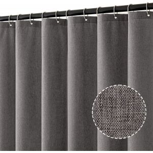 Nbgcm-Rideau De Douche En Lin Texturé 180x200 Cm Gris, Hôtel De Luxe Lourd Rideau De Douche Imperméable, Anti-Moisissure Tissu Lavable Rideau De Bain Pour Salle De Bain Avec 12 Anneaux - Neuf