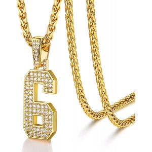 Kal-Collier Homme Chiffre 0-9 Plaqu&eacute; Or Pendentif Nombre Orn&eacute; De Zirconium Avec 55cm Cha&icirc;ne Spiga Ajustable - Neuf