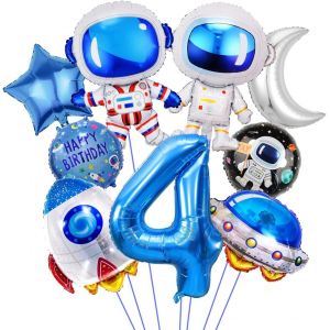 CAUC-D&eacute;coration Anniversaire Espace 4 Ans, Fus&eacute;e Astronaute Ballon, D&eacute;co Anniversaire 4&egrave;me Gar&ccedil;on, Ballon Rond Astronaute H&eacute;lium, Ballons Vaisseau Spatial pour Enfants Anniversaire Univers Th&egrave;me F&ecirc;te - Neuf