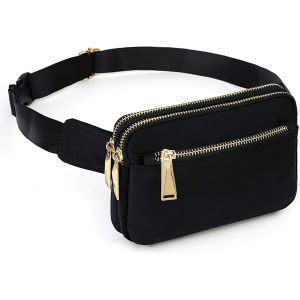 SJZG-Sac Banane Femme Homme Fanny Pack Ceinture Imperm&eacute;able Nylon Mode L&eacute;ger Sac De Taille Plat Chic Avec 3 Poches Zipp&eacute;es - Neuf