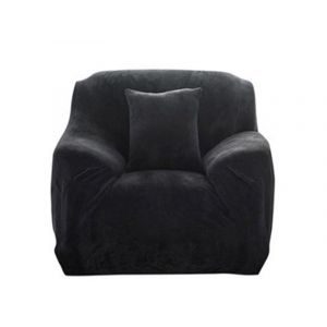 Housse De Canap&eacute; Extensible En Peluche Noire Pour Protection De Meubles Une Place - Neuf