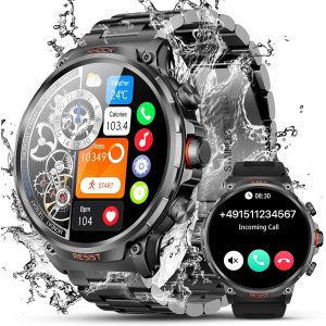 Montre Connectée Homme Militaire: 1,85"" Hd Montre Sport Homme Avec Appel Bluetooth,Batteries 710mah,Montre Connectée Etanche Avec Moniteur De Sommeil,Podomètre Pour Android Ios - Neuf
