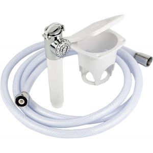 GATE14® Kit de douchette pour Bateaux et Camping-Cars avec Tuyau de 2,5 m douchette à Bouton-Poussoir Boitier Ovale - Neuf