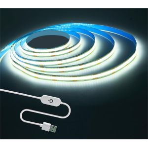 Bande Led 5 V Usb Cob Ruban 2 M Blanc 6000 K 640 Leds N&eacute;on Flexibles Bandes Lumineuses Led Avec Contact R&eacute;glable En Continu Pour F&ecirc;te, Comptoir, &Eacute;tag&egrave;re, D&eacute;coration Int&eacute;rieure - Neuf