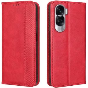 Kal-Coque Pour Honor 90 Lite 5g (6.7"" Inches), Etui Flip Folio En Cuir Pu Avec Interrupteur Magnétique, [3 Fentes Pour Cartes] [1 Portefeuille] Housse - Rouge - Neuf