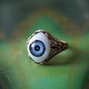 Big Blue Evil Eye Skull Claw Anneaux Pour Hommes Femmes Réglable Vintage Antique Plaqué Argent Gothique Punk Rock Grunge Doigt Bijoux - Neuf