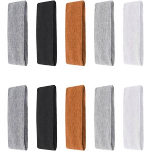 Meimie-Lot De 10 Bandeaux Antidérapants Et Élastiques Pour Cheveux De Femme, En Coton, Pour Yoga, Golf, Gym, Camping Et Course (Noir, Blanc, Gris Foncé, Gris Clair, Marron) - Neuf