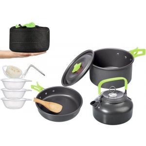 Batterie De Cuisine De Camping Portable 10 Pi&egrave;ces Pour Randonn&eacute;e Et Pique-Nique - Vert - Neuf