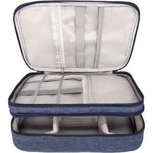 Organiseur De C&acirc;bles &Eacute;tanche - Grande Poche Pour Disque Dur - Poche &Eacute;lectronique - Double Couche - Organiseur De C&acirc;bles &Eacute;lectroniques - Accessoire De Rangement - C&acirc;ble D'Alimentation - Bleu - Neuf