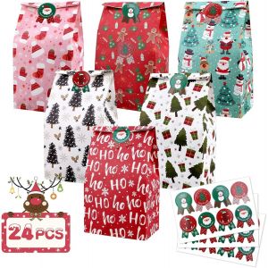 24 pcs Sacs de Cadeaux de Noël avec 24 Étiquettes, sac de bonbons Biscuits de Kraft cadeau de Noël Sacs, 23x12x7.5cm - Neuf