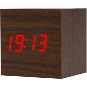 KAL-Réveil En Bois Affichage Numérique Forme Cube Avec Le Temps Et Température Sound Control Bureau Réveil Pour Voyage Enfants Chambre Accueil Bureau Ac10 Marron - Neuf
