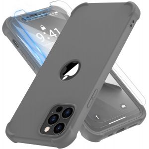 Kal-Coque Pour Iphone 12 Pro Max + 2 Pièces Verre Trempé Protection Écran, 2 En 1 Antichoc Souple Silicone Tpu Arrière Rigide Pc Avant Housse De Protection Pour Iphone 12 Pro Max 6,7"" Gris Espace - Neuf