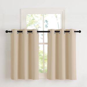 Eryi-Rideauxs Fenetre Thermique Occultant Court, Petit Draperies À Oeillets Lumineux Bloquer Decoration Pour Cuisine Chambre, Largeur 107 X Hauteur 90 Cm, Beige Foncé, 2 Pièces - Neuf