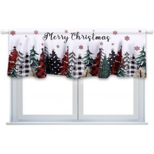 Pi&egrave;ce (54 X 18 Pouces) De No&euml;l De La Fen&ecirc;tre De Valence, L'arbre De No&euml;l De Flocon De Neige Rideau Cantonni&egrave;re Avec Sac De Tige, Hiver Color&eacute; D&eacute;coration De Porte Pour Cuisine, Salle De Bains, Salle - Neuf
