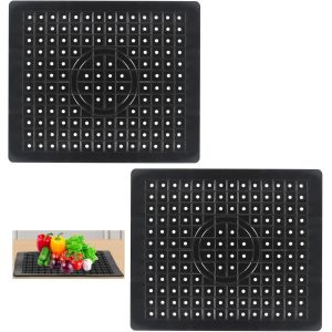 Lot de tapis de protection en caoutchouc pour &eacute;vier de cuisine, 31,75 cm x 26 cm (noir - rectangulaire) - Neuf