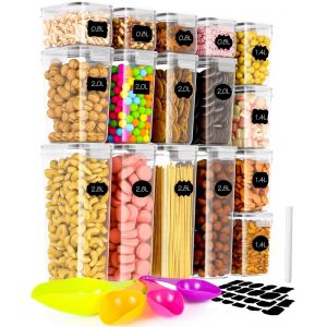 Chenquansarl-Lot De 16 Boite De Conservation Cuisine Avec Couvercle,Cuillères,Stylo Et Étiquettes Hermétique Organisation Pour Stocker Les Cereales,Pâtes,Farine(2,8l 2l 1,4l 0,8l) - Neuf