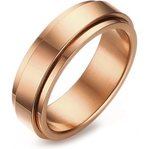 Trahoo-Bague Tournante Anti Stress, 6mm Bague Tournante Poli Argent/Noir/Or/Or Rose Acier Inoxydable Homme Bague Rotative - Neuf