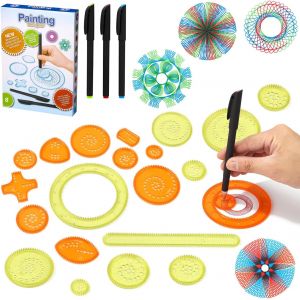 Loc-Spirographe, 28 Pièces Spirograph Deluxe Set,Dessin Spirale Ensemble, Multifonctionnel Spiral Designer, Mandala Designer, Creatif Pochoirs Pour Peinture,Modèles De Dessin Pour Enfants (Orange) - Neuf