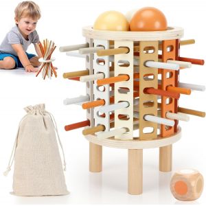 Montessori Jeux de Soci&eacute;t&eacute; en Bois pour 3-6 Ans,Jeu de Tour avec B&acirc;tonnets et D&eacute;s,Motricit&eacute; Fine,Jouets &Eacute;ducatifs pour Filles et Gar&ccedil;ons,Id&eacute;al pour la Famille et les Voyages,Cadeau - Neuf