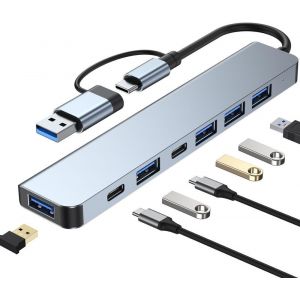 Hub Usb 3.0 2.0 Usb-C Répartiteur, Rallonge, Adaptateur Multiport Avec Usb 3.0 U2013 Élargissez Votre Ordinateur Portable, Macbook, Pc, Clé Usb Et Plus (Usb3.0+Usb2.0 X 4+Pd5W+Usb-C)[Z1783] - Neuf