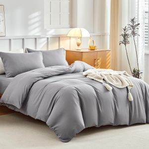 Sjzg-Parure De Lit Double 4 Pi&egrave;ces Avec Drap-Housse, Parure De Lit Double En Microfibre Douce Avec Taies D'oreiller Et Drap-Housse Suppl&eacute;mentaire, Gris Uni - Neuf