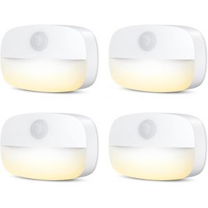 4 Pi&egrave;ces Veilleuse Led Lampes D&eacute;tecteur De Mouvement, Lampe De Placard Autocollantes Pour L'int&eacute;rieur, Aliment&eacute;es Par Batterie, Armoire, Escalier, Cuisine, Blanc Chaud - Neuf