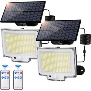 318 Led Lampe Solaire Ext&eacute;rieur D&eacute;tecteur De Mouvement, 3000lm Lumiere Solaire Exterieur, 3 Modes Projecteur Solaire Exterieur, Ip65 Led Spot Solaire (2 Pi&egrave;ces - 318led Lumi&egrave;re Froide) - Neuf