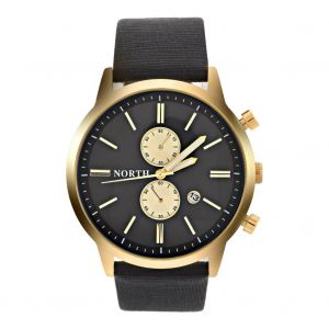 Analogique Rond Quartz Bracelet En Cuir Date Lumineux Aiguilles Montre Montre-Bracelet (Cadran En Or Noir) - Neuf