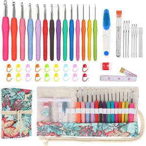 MEVRONISSHOP-Kit de Crochet avec Sacoche - 14 Pi&egrave;ces 2,0-10 mm Aiguilles Ergonomiques pour Mains Arthritiques, Poign&eacute;e Souple - Kit D&eacute;butants avec Accessoires - Neuf