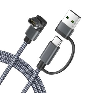 KALANKA-2-en-1 USB C Cable de Charge pour Montre Garmin 1.2M,1 Pi&egrave;ces,Chargeur Cordon pour Garmin Fenix 8 E 7 7X 7S Sapphire Solar,Forerunner 970 965 955 570 265 255 165 55 45,Vivoactive 6 5 4 - Gris - Neuf
