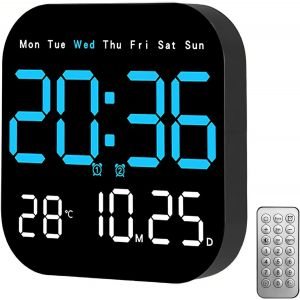 Horloge murale num&eacute;rique LED avec compte &agrave; rebours et t&eacute;l&eacute;commande,luminosit&eacute; r&eacute;glable,temp&eacute;rature et date 12/24 heures &iquest;/&iquest; &agrave; suspendre pour chambre &agrave; coucher,salon - Neuf