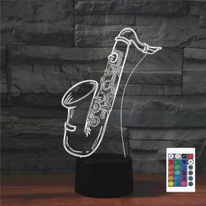 Veilleuse À Illusion 3d En Forme De Saxophone-Lampe De Bureau Tactile Avec Télécommande-16 Couleurs-Usb Optique-Veilleuse Led Pour Décoration De Chambre D'enfant.[N60] - Neuf