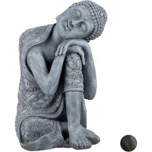 NouvelHorizonstore-relaxdays Statue Figurine de Bouddha d&iquest;&iquest;coration Jardin Sculpture c&iquest;&iquest;ramique Zen 60 cm, Gris Clair, 60 x 35 x 35cm - Neuf