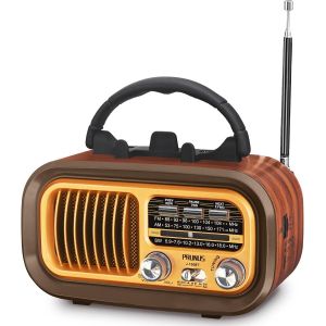J-150 Poste Radio Vintage, AM/FM/SW R&eacute;tro Radio Portable, Radio avec Batterie Rechargeable de 1200 mAh ou des Piles D, Compatible Bluetooth/USB/TF - Neuf