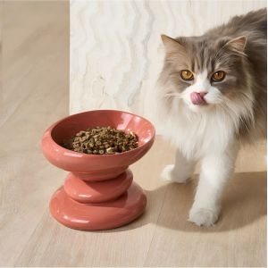 Gamelle Pour Chat En C&eacute;ramique Rouge, Anti-Basculement, Compatible Micro-Ondes Et Lave-Vaisselle. Gamelle Pour Chat Avec Base En Silicone Antid&eacute;rapante &Agrave; 360&deg; Et Rainure De D&eacute;viation 3d. - Neuf
