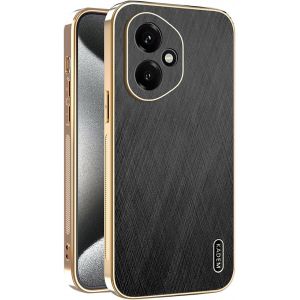 Kal-Coque Pour Honor 400 5g, Conception Unique En Métal Brossé, Prime Finition Cuir Housse, Très Mince Doux Silicone Tpu Bumper Antichoc Étui (Noir) - Neuf