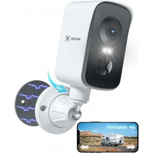 ChenQuanSarl-Portable Magnétique 4G Camera Surveillance Sans Fil, 2K Caméra Interieur/Exterieur Pour Rv/Camping/Voyage, Pan 300°, Batterie 10000Mah, Détection Humaine Pir&Ai (Sans Wifi) (1) - Neuf