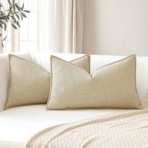 Cauc-Lot De 2 Housses De Coussin Lombaire D&eacute;coratives &Agrave; Carreaux Doux Avec Bords Cousus Pour D&eacute;coration D'int&eacute;rieur De Style Rustique Pour Canap&eacute;, Terrasse, Chambre &Agrave; Coucher, Salon (30 X 50 Cm, - Neuf