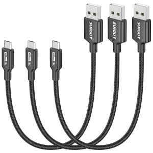 JGD-Lot de 3 c&acirc;bles micro USB courts de 0.3m, charge rapide, synchronisation de donn&eacute;es USB 2.0, en nylon tress&eacute; pour Samsung Galaxy S7 Edge S6, t&eacute;l&eacute;phone Android, PS4, cl&eacute; TV (Noir) - Neuf