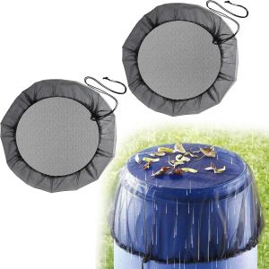 CHECARZHN--NO1-2 Pcs Filet Pour Citerne De Pluie, Filet De Protection Réglable Housses En Maille Pour Tonneau De Pluie Avec Cordon De Serrage,Protection Contre Les Moustiques Et Les Feuilles(Diamètre - Neuf