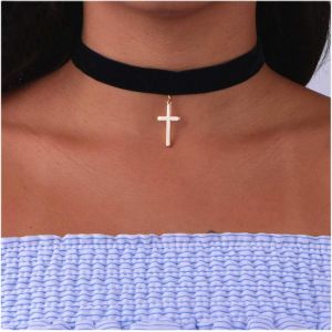 Kal-Collier Ras Du Cou En Velours Gothique Collier Pendentif Croix Collier Ras Du Cou En Daim Noir Collier Ras Du Cou Large Bijoux Pour Femmes Et Filles - Neuf