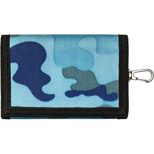 TRAHOO-Petit Porte Monnaie Homme Camouflage Wallet avec Porte-Cl&eacute;s et ID Fen&ecirc;tre, Triple Pliage Portefeuille Femme avec Fermeture &Eacute;clair Monnaie Sac &agrave; Main, Crochet et Boucle Fixations (Bleu) - Neuf