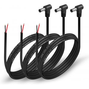 DC 5521 Câble d'alimentation en queue de cochon à angle droit de 90 degrés 22 AWG prise mâle d'alimentation CC vers fil nu extrémité ouverte câble d'alimentation en queue de cochon (22AWG) - Neuf