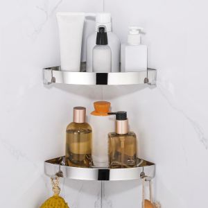 Etagère de Douche Sans Percage Étagère d'Angle Douche Acier Inoxydable Accessoire Etagere Salle de Bain Rangement Douche 2 Pièce Argent - Neuf
