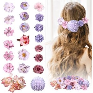 Lot De 21 Barrettes À Cheveux En Forme De Fleurs Multicolores Roses Pour Fête Sur La Plage, Mariage, Décoration D'événement (Rose/Violet) - Neuf