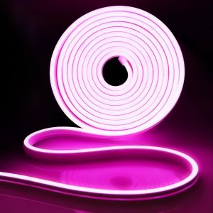 Ruban Led N&eacute;on 5m Rose, 12v N&eacute;on Bande Led Lumineuse Ip65 Etanche Silicone D&eacute;coupable Flexible N&eacute;on Lumi&egrave;re Pour Chambre, F&ecirc;te, Bar, Cuisine D&eacute;coration (Sans Adaptateur Secteur) - Neuf