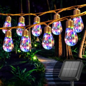 JGD-Guirlande lumineuse solaire d'ext&eacute;rieur avec 16 ampoules, 8 m, r&eacute;sistante aux intemp&eacute;ries, multicolore, vintage, pour jardin, balcon, terrasse, f&ecirc;te (multicolore) - Neuf