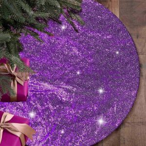 Jupe de sapin de No&euml;l violette de 76 cm avec sequins, tapis de sapin uni pour d&eacute;coration de No&euml;l &agrave; la maison - Neuf