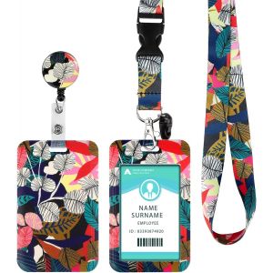 KALANKA-Porte Badge Tour de Cou avec Porte-cartes, Cordon Strap Neck avec Swivel Lobster Clasp -Pour Porte Badges d'Identification,Clés,Caméra,Téléphone Portable (Red Leaf) - Neuf
